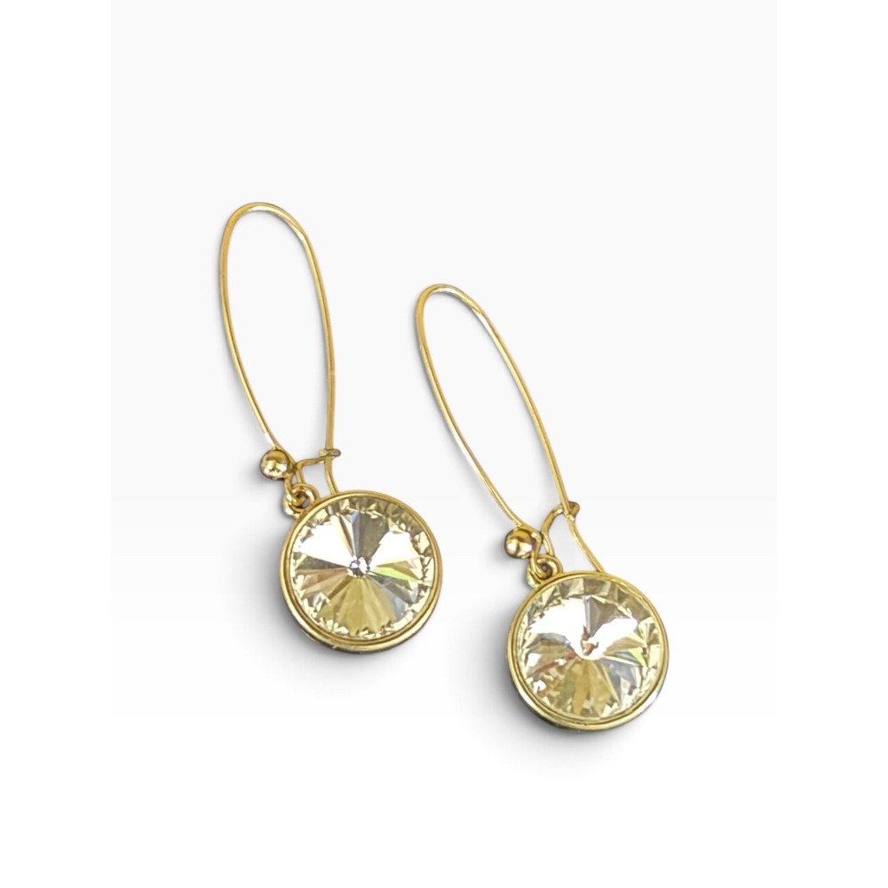 Unbranded Gold Tone Faceted Crystal Drop Dangle Earrings Approx 2" Women OS Gold